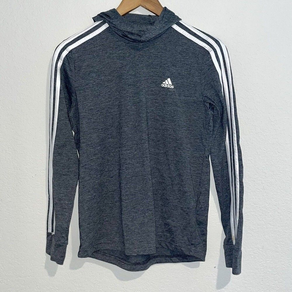 Adidas kids youth pullover gray heathered small knit Sweater With Hoodie